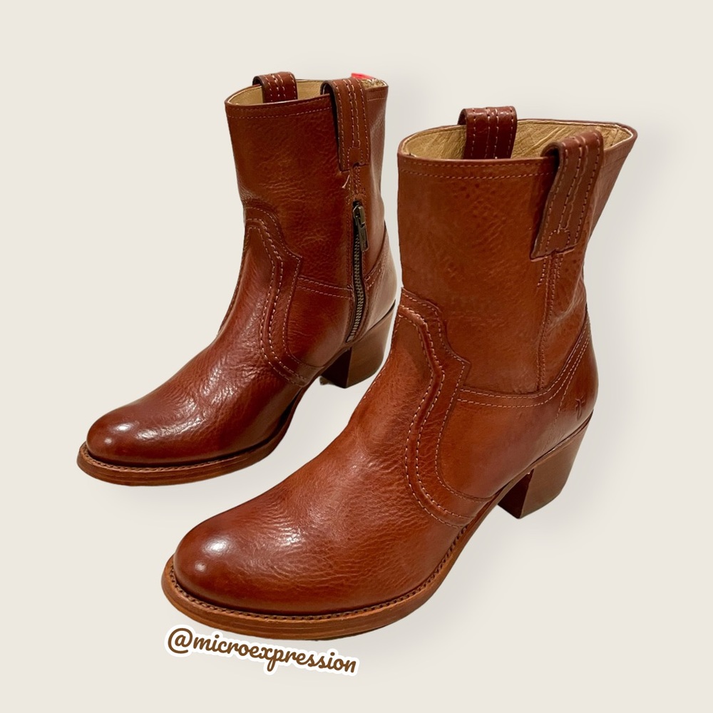 RARE Jane Trapunto Leather Short Cowboy Heel Boots - Picture 13 of 16